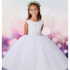 White satin tulle dress